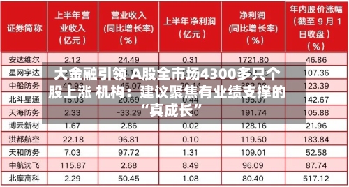 大金融引领 A股全市场4300多只个股上涨 机构：建议聚焦有业绩支撑的“真成长	”-第2张图片