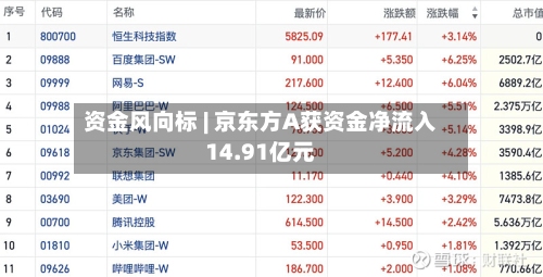 资金风向标 | 京东方A获资金净流入14.91亿元
