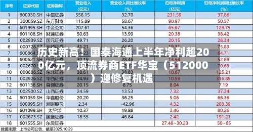 历史新高！国泰海通上半年净利超200亿元	，顶流券商ETF华宝（512000）迎修复机遇-第2张图片