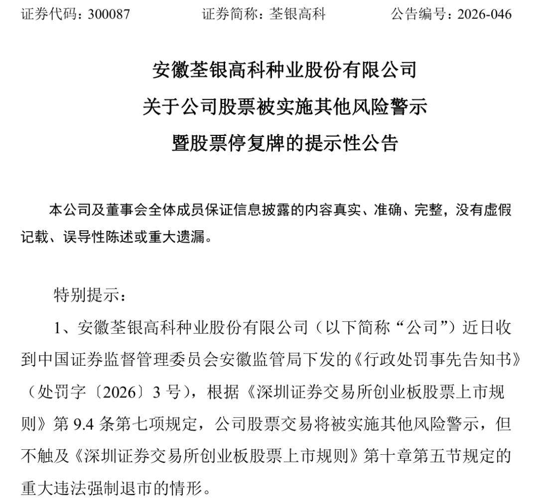 财务造假！300087，将被ST
